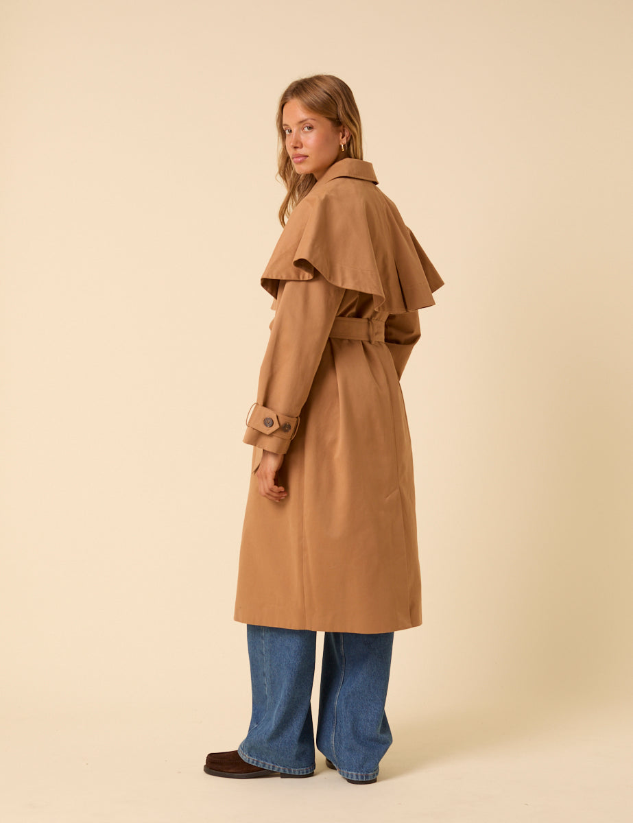 Camel Detachable Cape Trench Coat