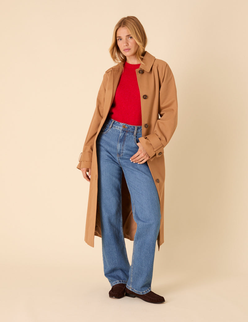 Camel Detachable Cape Trench Coat