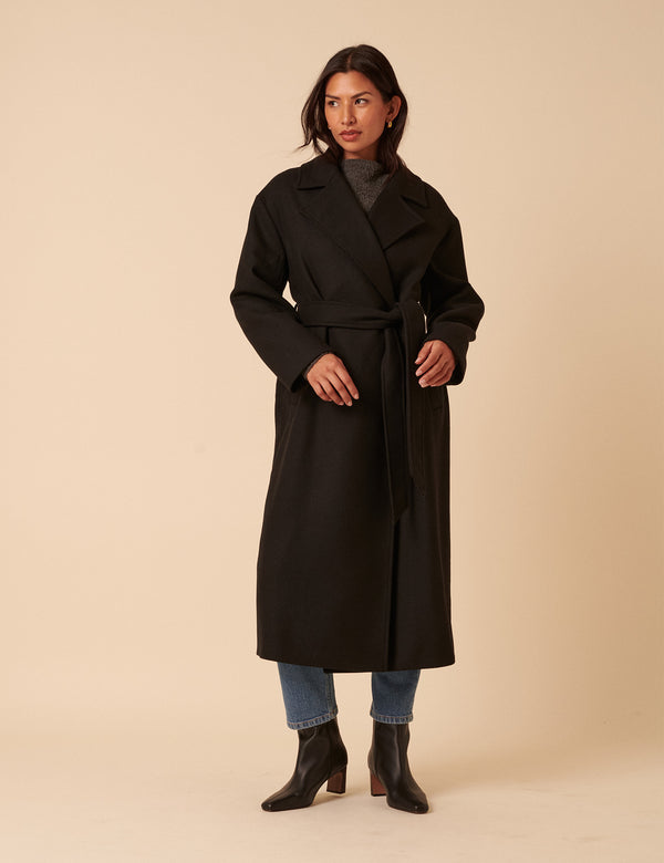 Black Tie Belt Wrap Coat