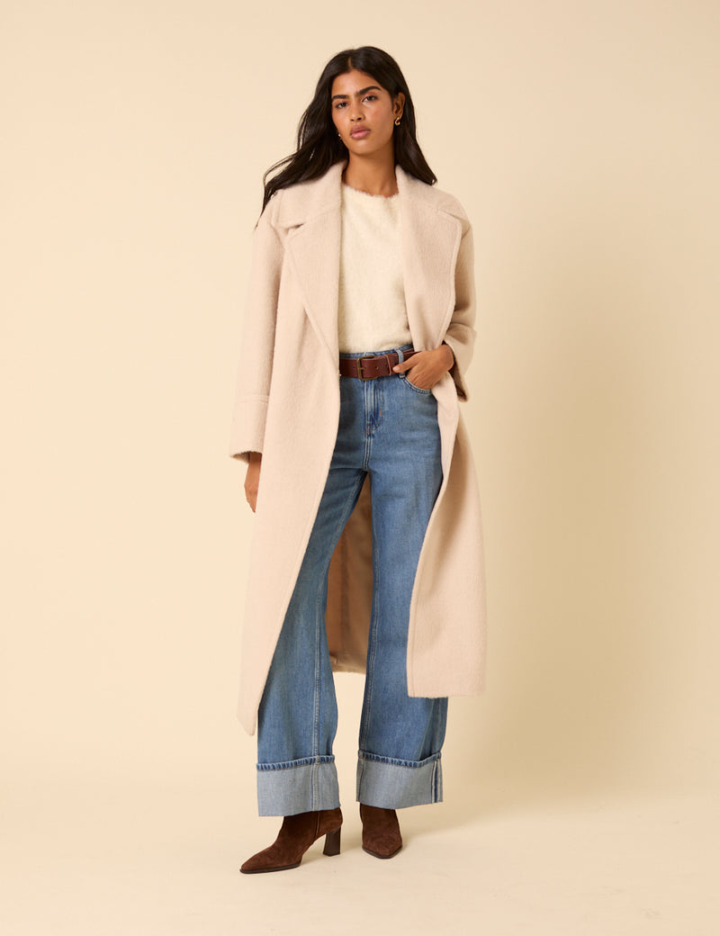 Cream Relaxed Brushed Coat