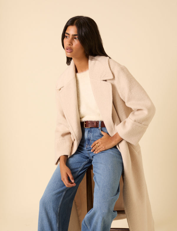 Cream Relaxed Brushed Coat