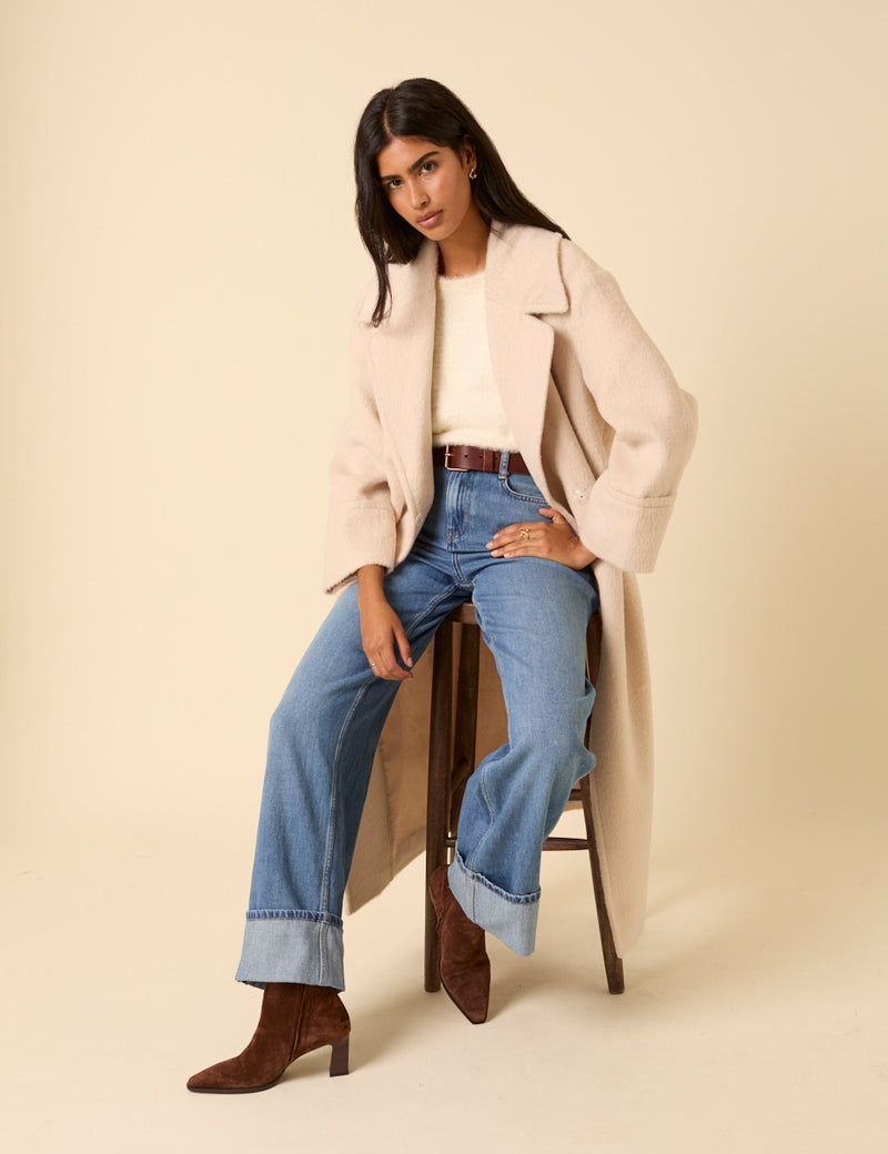 Cream Relaxed Brushed Coat