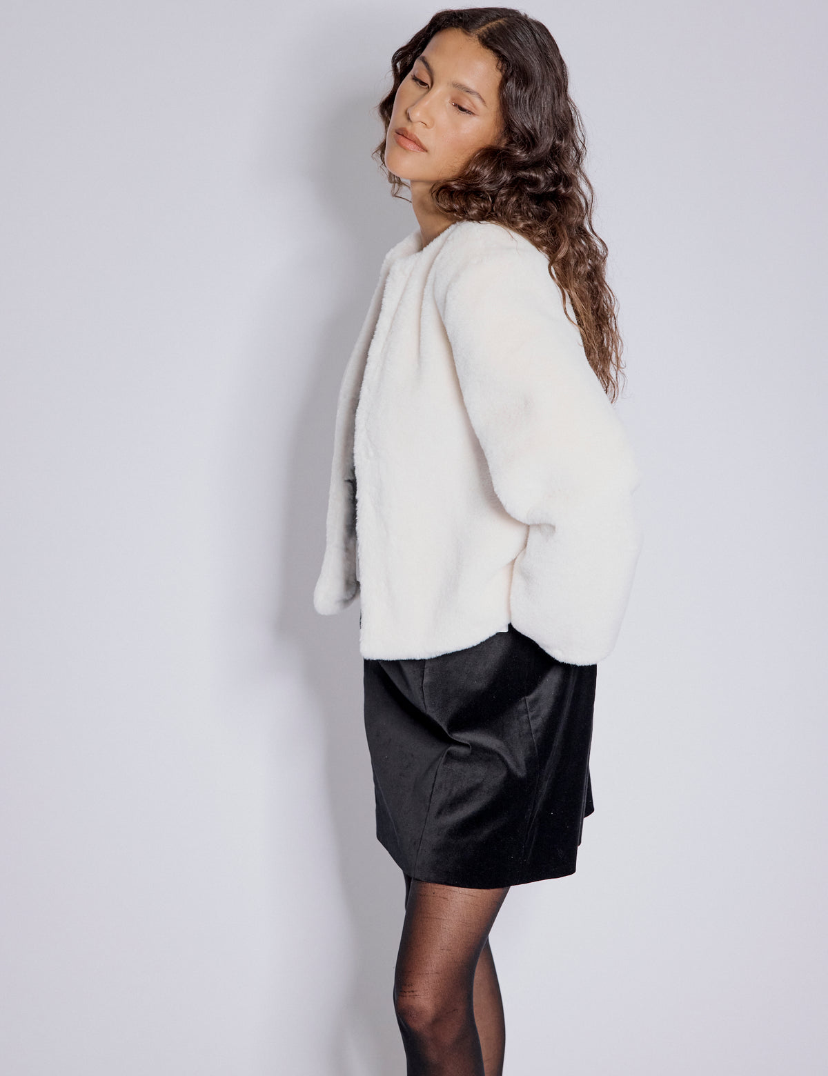 White Faux Fur Cropped Jacket