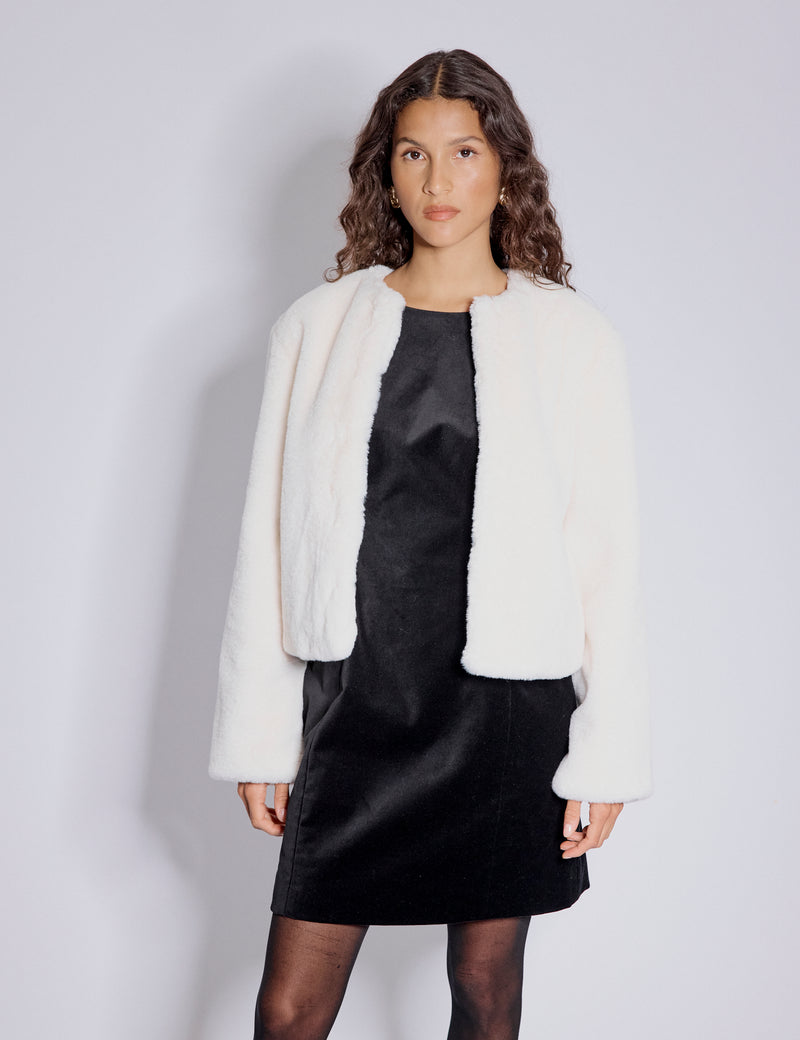 White Faux Fur Cropped Jacket
