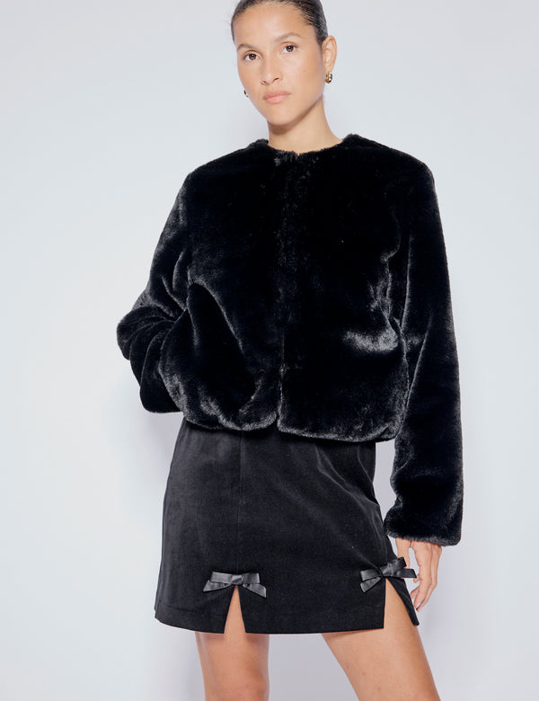 Black Faux Fur Cropped Jacket