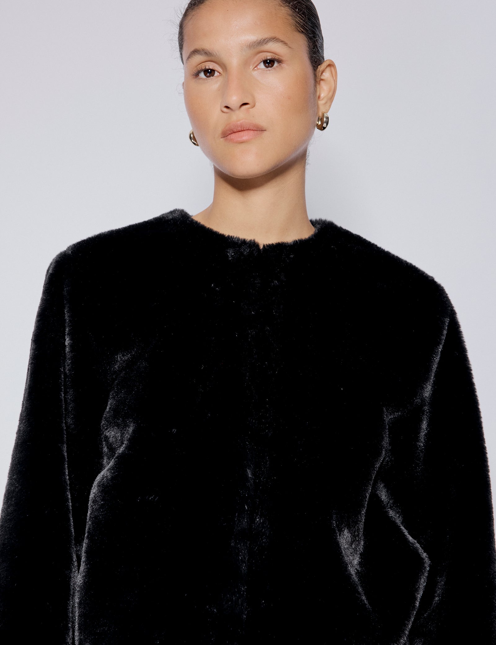 Black Faux Fur Cropped Jacket