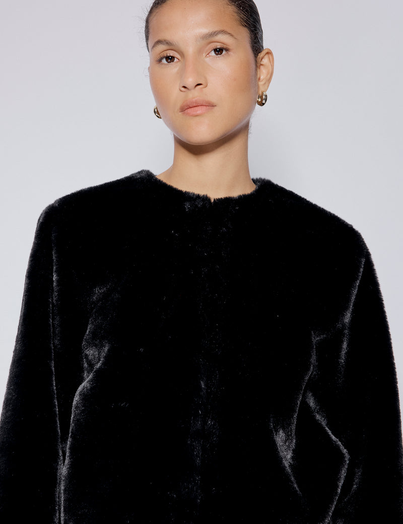 Black Faux Fur Cropped Jacket
