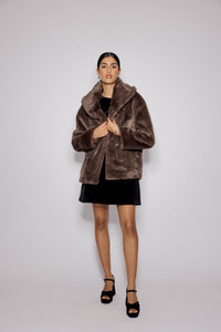 Brown Faux Fur Collared Jacket