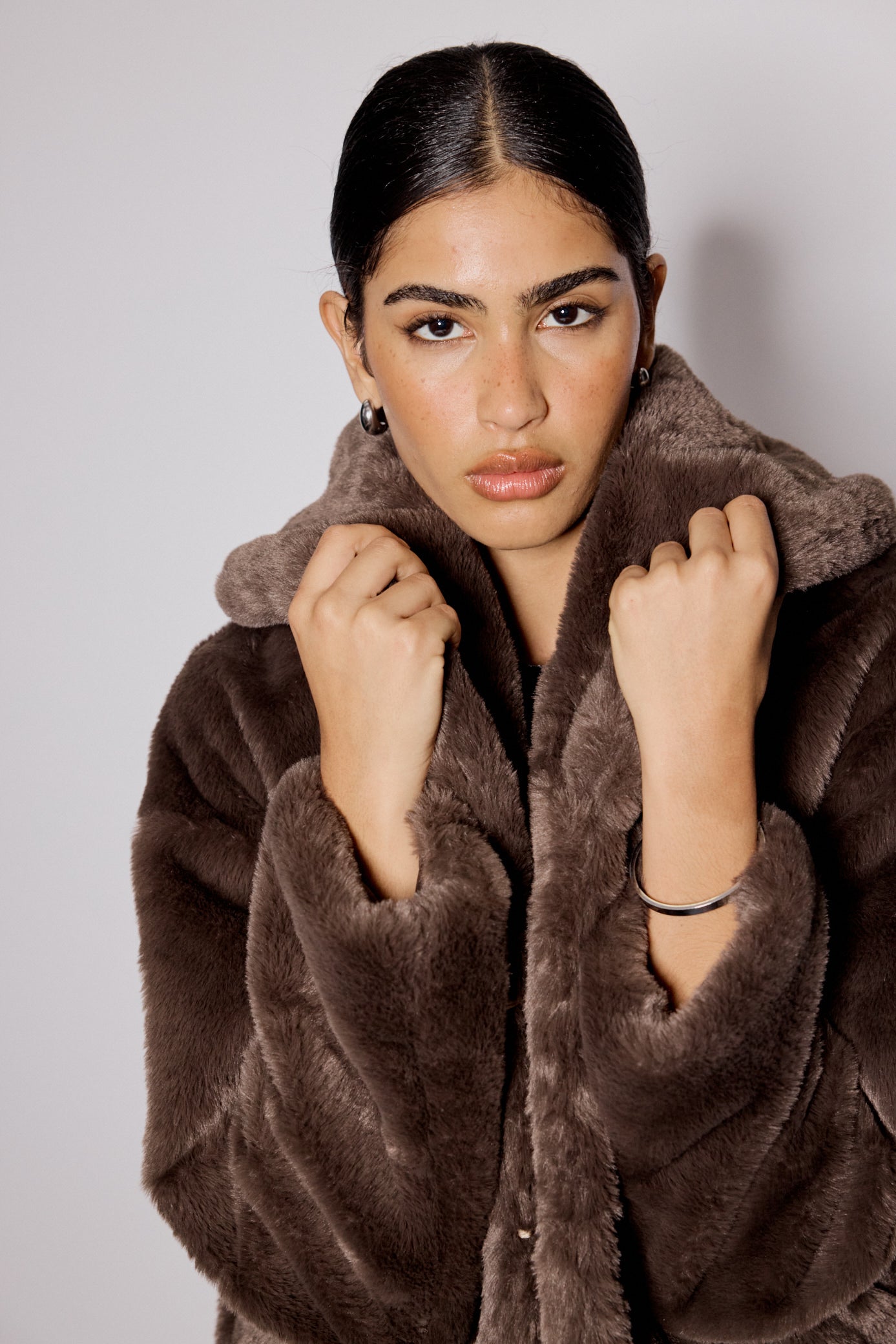 Brown Faux Fur Collared Jacket