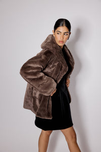Brown Faux Fur Collared Jacket