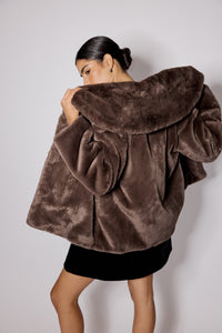 Brown Faux Fur Collared Jacket