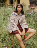 Beige Check Frill Quilted Jacket