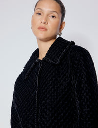 Black Velvet Quilted Collared Jacket