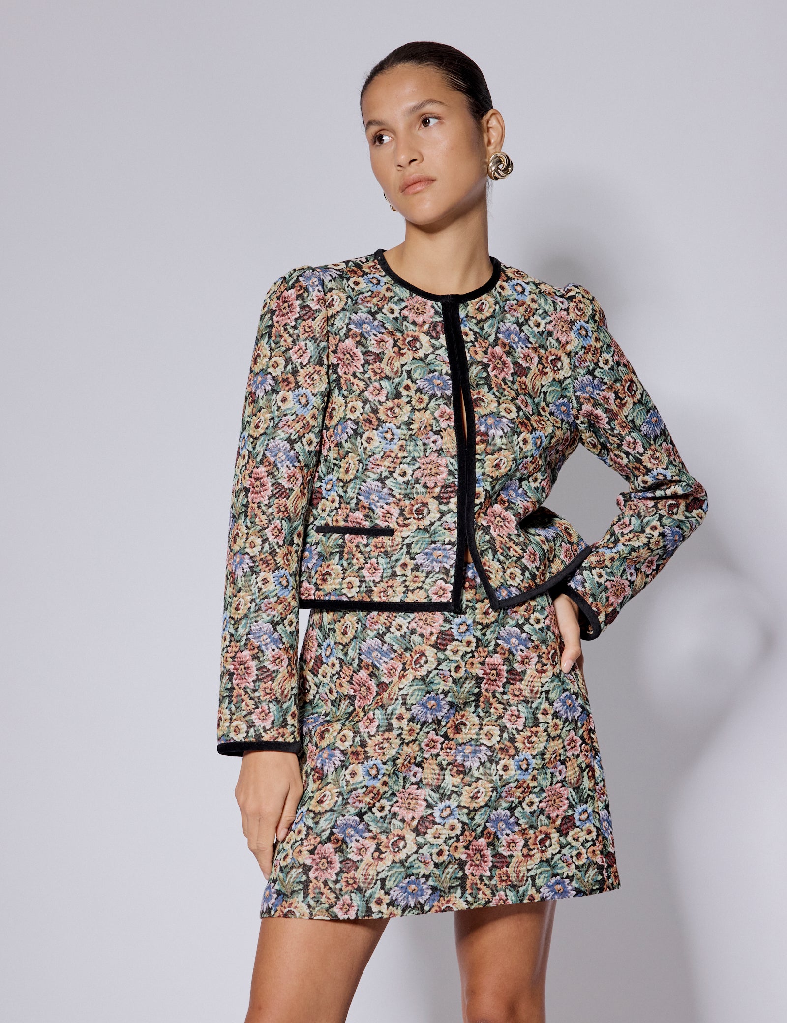 Black Floral Tapestry Mini Skirt