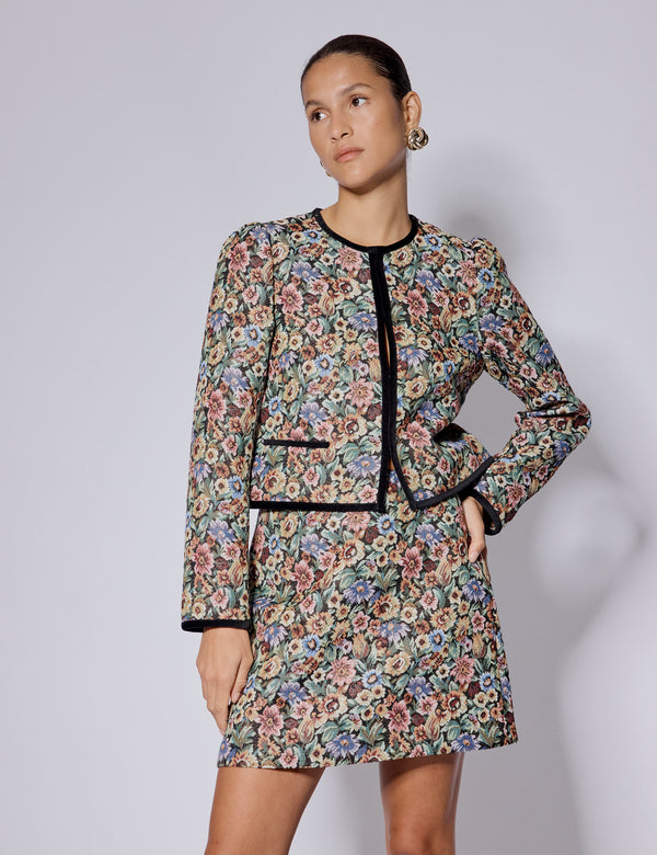 Black Floral Tapestry Mini Skirt