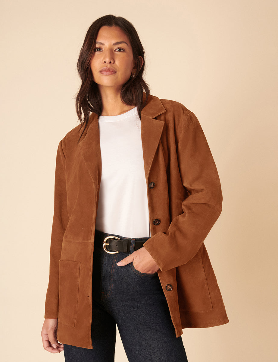 mid-range suede shirt jacket for women