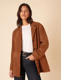 Brown Suede Blazer Jacket