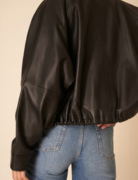 Black Leather Bomber Jacket