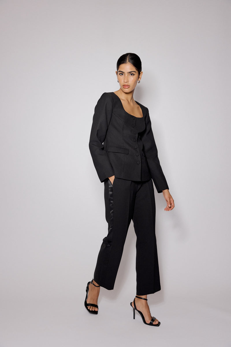 Black Square Neck Tailored Top