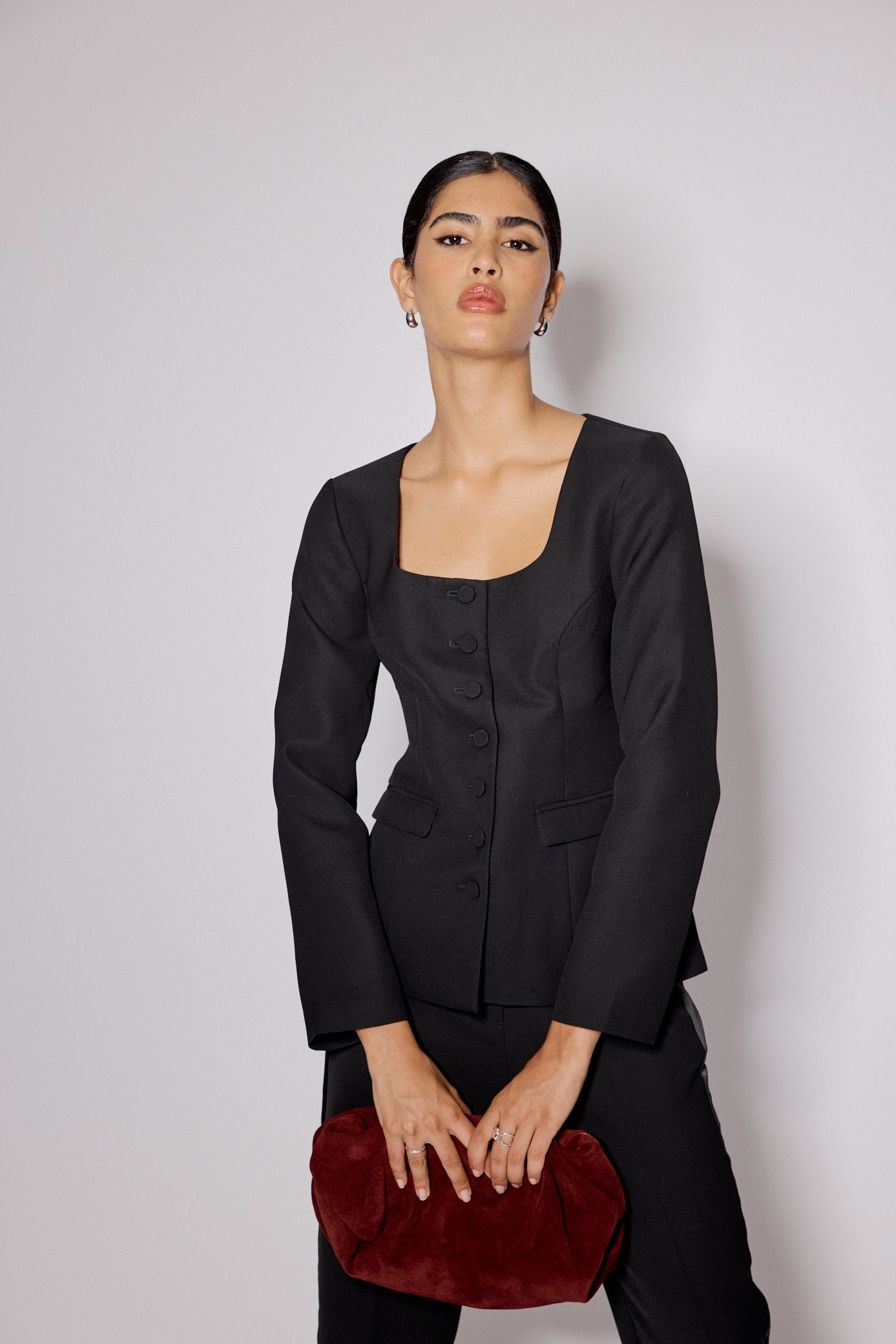Black Square Neck Tailored Top