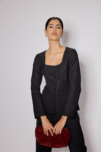 Black Square Neck Tailored Top