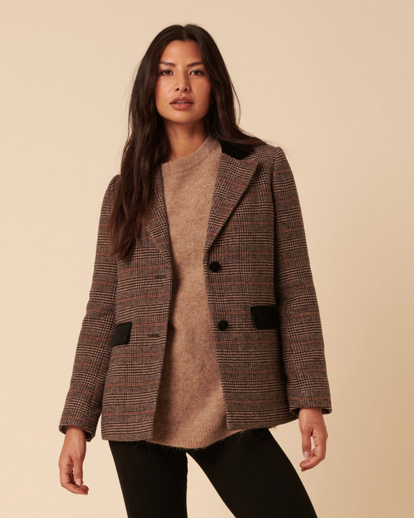 Brown heritage check single-breasted blazer