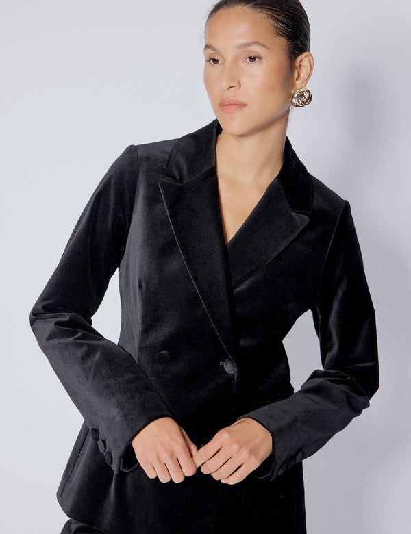 Black Velvet Double Breasted Blazer