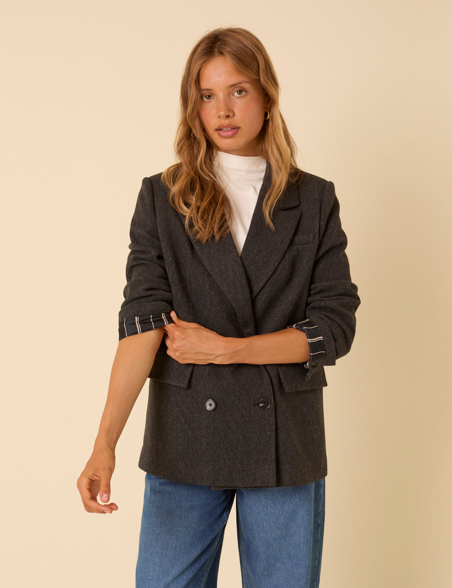 Grey Double Breasted Blazer