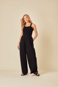 Black Shirred Jumpsuit