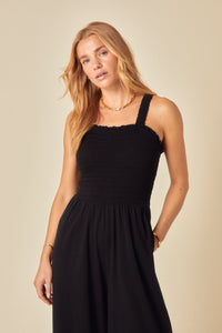 Black Shirred Jumpsuit