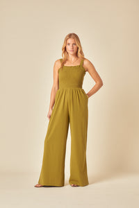 Green Shirred Jumpsuit