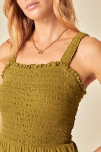 Green Shirred Jumpsuit