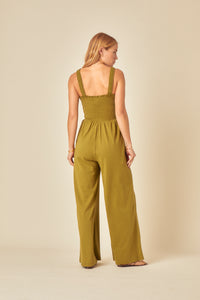 Green Shirred Jumpsuit