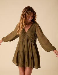 Petite Khaki Green Marley Mini Smock Dress
