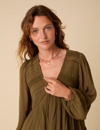 Petite Khaki Green Marley Mini Smock Dress