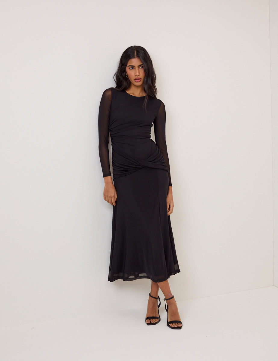 Petite Black Mesh Tammy Midi Dress