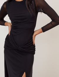 Petite Black Mesh Tammy Midi Dress