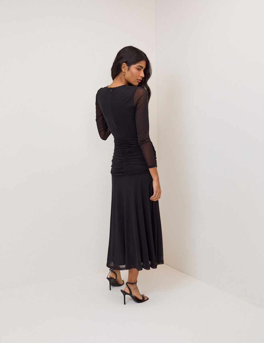 Petite Black Mesh Tammy Midi Dress