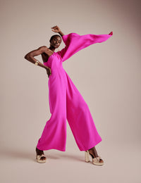 NC x Lisou Pink Crepe One Shoulder Jay Draped Jumpsuit