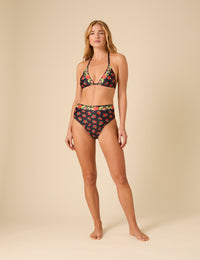 Black Floral Triangle Bikini Top