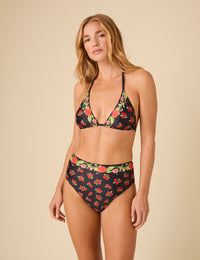 Black Floral Triangle Bikini Top
