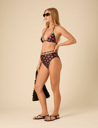 Black Floral Triangle Bikini Top