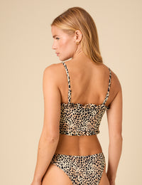 Leopard Print Bandeau Shirred Bikini Top