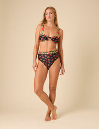 Black Floral Knot Front Bikini Top