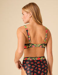 Black Floral Knot Front Bikini Top