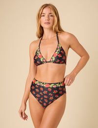 Black Floral Print High Waist Bikini Bottoms