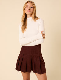 Brown Cord Pleated Mini Skirt
