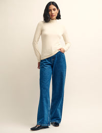 Cream Funnel Neck Long Sleeve Top