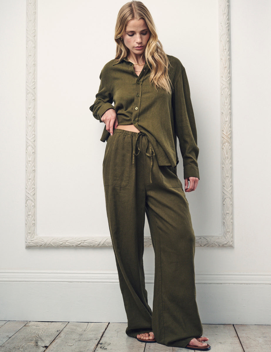 Green Linen-Blend Shona Trousers
