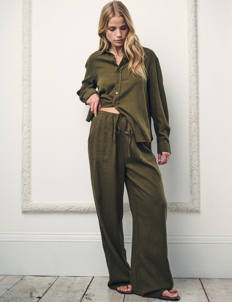 Green Linen-Blend Shona Trousers